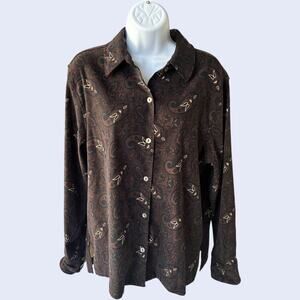 La Cabaña XL Paisley Butterfly Blouse Brown Gold Lined